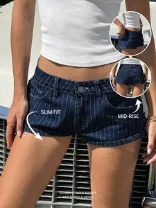 Women's Vintage Striped Denim Shorts, OL Style Tight Fit Super Short Hot Pants, Fashionable Casual Summer Wear
