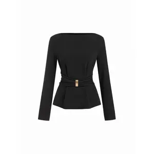 Cider Boat Neck Metal Detail Ruched Top