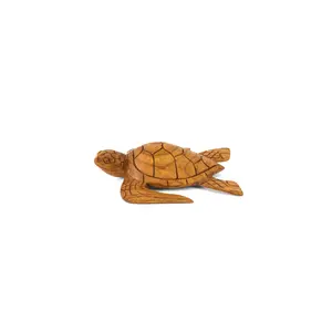 Wooden Tortoise Home Decor Sculpture Statue Hand Carved Accent Figurine Handcrafted Handmade Seaside Tropical Nautical Ocean Coastal Swimming Turtle