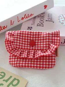 Fashionable Ruffled Lace Design Coin Purse, Cute Grid Pattern Wallet, Portable Coin Pouch, Travel Essential, Multi-Functional Storage Bag, Purse Women
