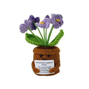 Handmade Crochet Emotional Support Flower Pot - Cute Knitted Potted Plant with Positive Message, Perfect Gift for Birthday, Valentine's Day, or Just Because, Aesthetic Desk Decor & Anxiety Relief Companion