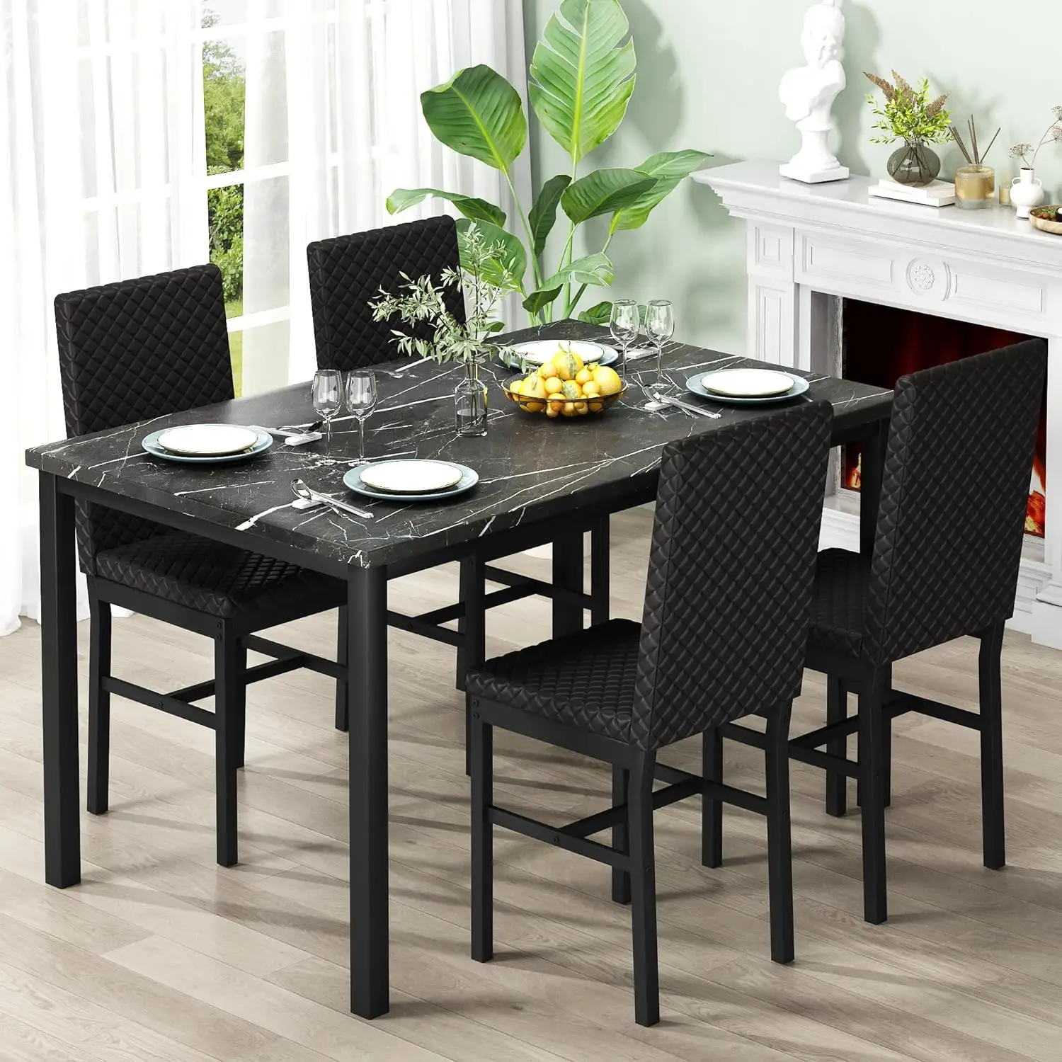 DKLGG Dining Table Set for 4, Modern style , Faux Marble Dinner Table Set with 4 Upholstered Velvet Chairs,dining room furnitures