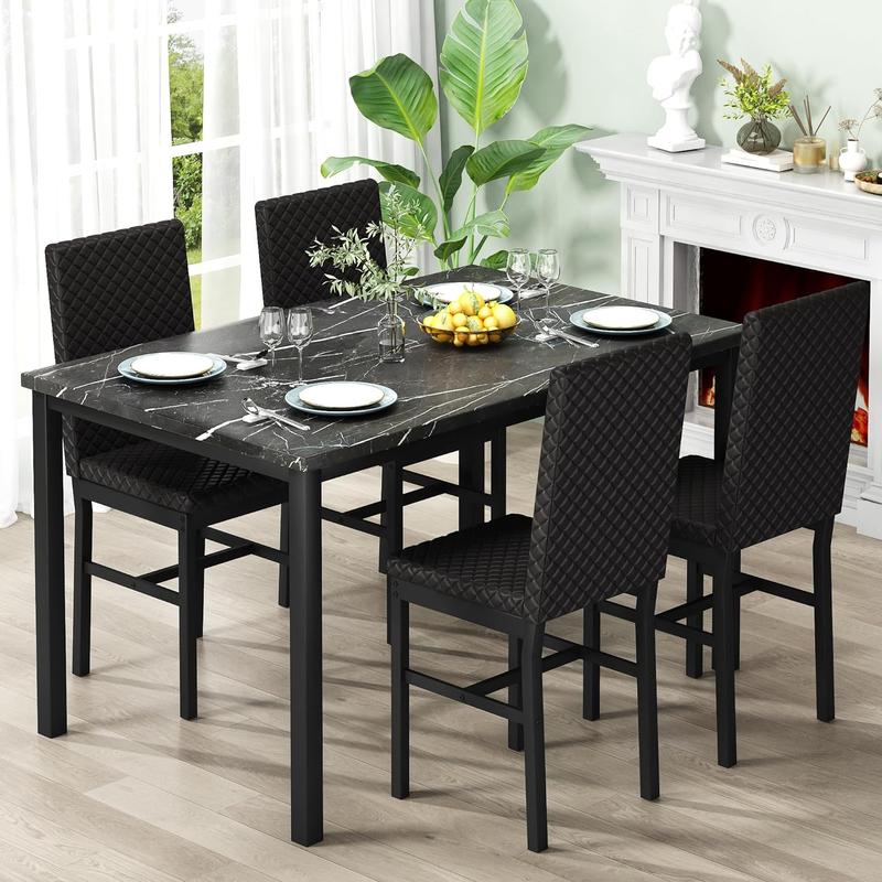 DKLGG Dining Table Set for 4, Modern style , Faux Marble Dinner Table ...