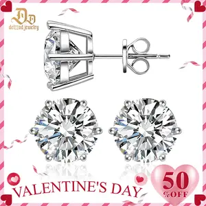 Delzzad 14K Gold-Plated Six Prong Solitaire Stud Earrings Lab-Created Moissanite Earrings S925 Sterling Silver Moissanite Jewelry Perfect Birthday Mother’s Day Unisex Christmas Gift for Men Women Wedding Set