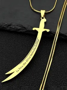 Arabic Ali Zulfiqar Sword Pendant Necklace for Women Men Stainless Steel Allah Muslim Islamic Inscriptions Quran Chain Minimalist Chain Exquisite Jewelry Gift