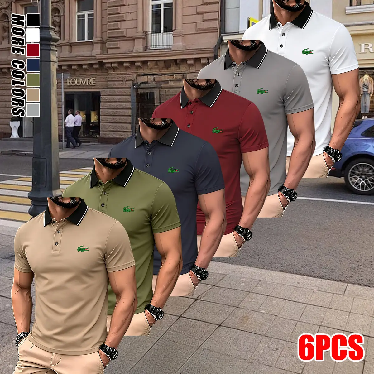 Men’s polo shirt, simple color-block design with a turn-down collar and short sleeves, comfortable outdoor sports top