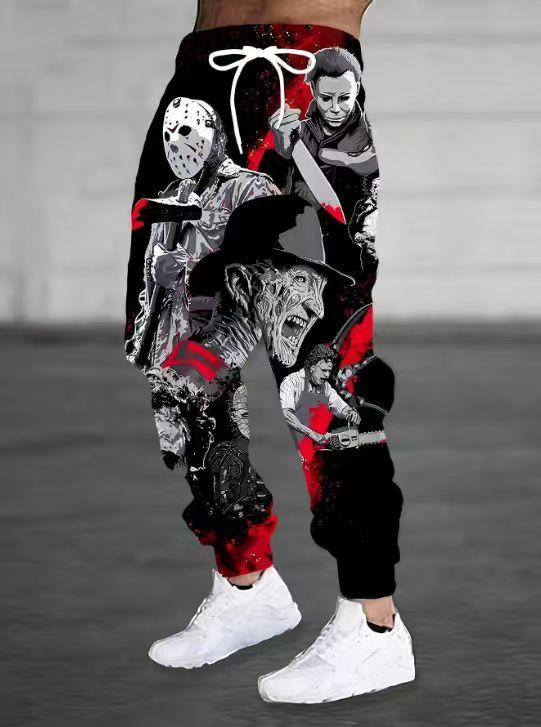 Men's Printed Drawstring Sweatpants - Casual Fashion Outdoor Sweatpants with Pockets, Polyester Blend