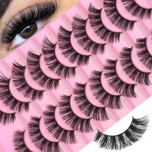 New 10 Pairs Natural DD Curl Russian Striped False Eyelashes, 8D Fluffy Lush Lashes, 3D Fake Cat Eye Lashes, Volume Curly False Eyelash Extensions, Volumized False Eyelashes