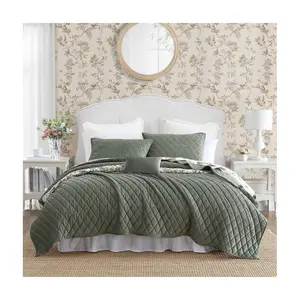 Laura Ashley Diamond Stitch Dark-Green Twin Quilt Sham Set