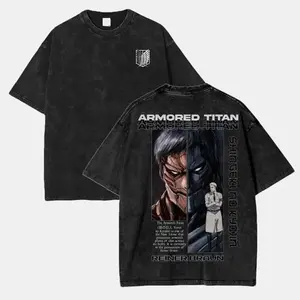 Attack On Titan Anime Acid Washed Oversize T-Shirt Armored Titan Anime Tee Gift For Him