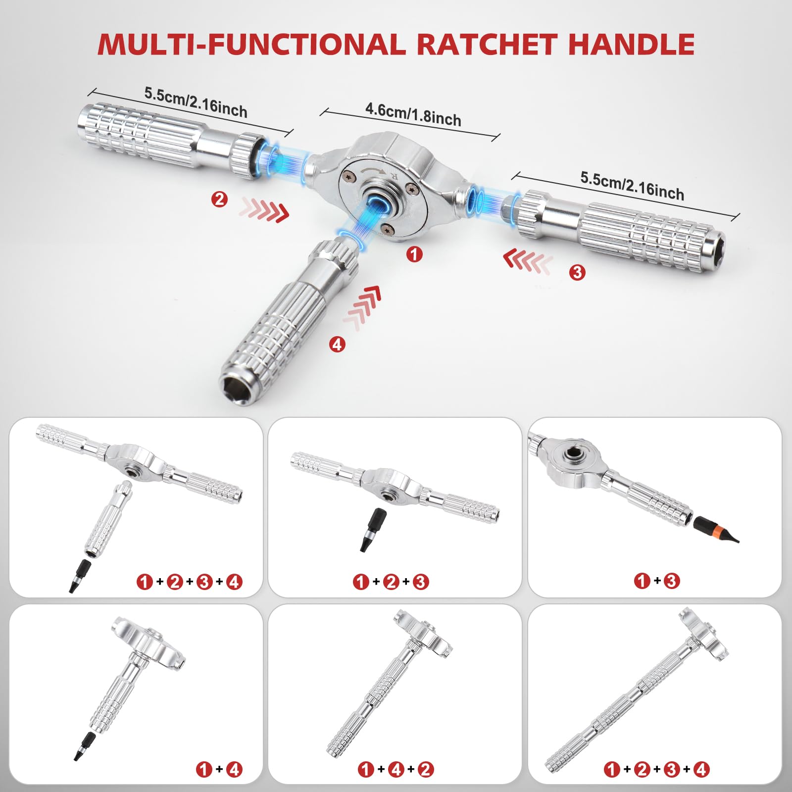 Upgraded Hex Key, Torx, and Slotted Ratchet Screwdriver Set, Magnetic Drill Bits with Size Markings | Easy to Identify and Store, Multiion T-Handle Drive Kit for DIY and Home Repair