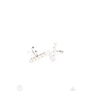 CUFF Love - White Pearl Silver Ear Cuff Earrings - Paparazzi