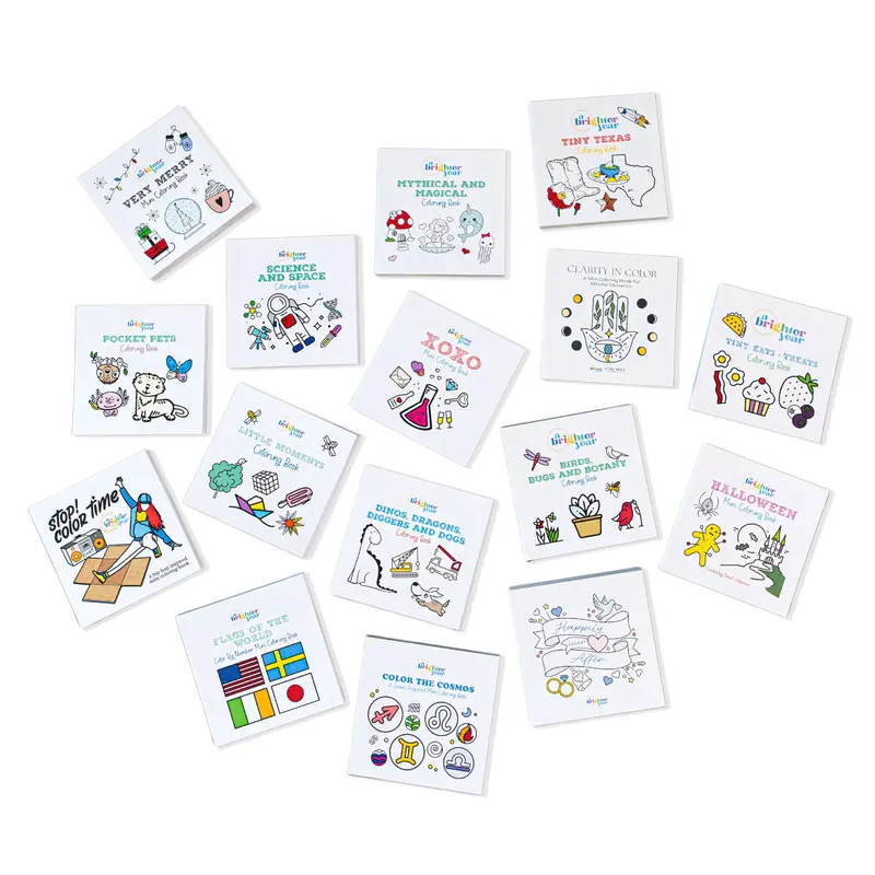 A Brighter Year 3-Book Build Your Own Mini Variety Bundle - Bold Easy Adult Coloring Books (Tiny Texas, Happy Hanukkah, Clarity in Color, Happy Ever After, Little Moments) 3x3 Inches, 50 Pages, 100lb Stocking Stuffer Gifts