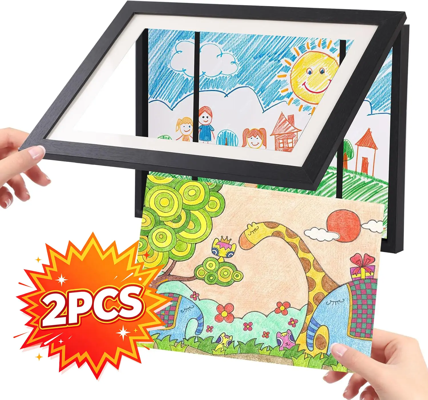 Magnetic Flip Cover Photo Frame - 8.5"*11" Creative Children's Art Display Picture Frame - Wall Hanging Photo Frame, Front-Opening Changeable Picture Wooden Frame
