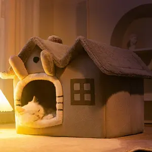 Luxury Double Roof Indoor Dog House Cat Nest,Foldable Cozy Kennel,30D High Elastic Memory Sponge,Removable Cushion and Non-Slip Bottom