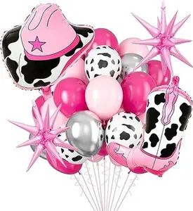 20Pcs Cow Theme Party Decorations, Cow Print Balloons, Pink Star Balloons, Bachelorette Party Decorations for Theme Party Decorations