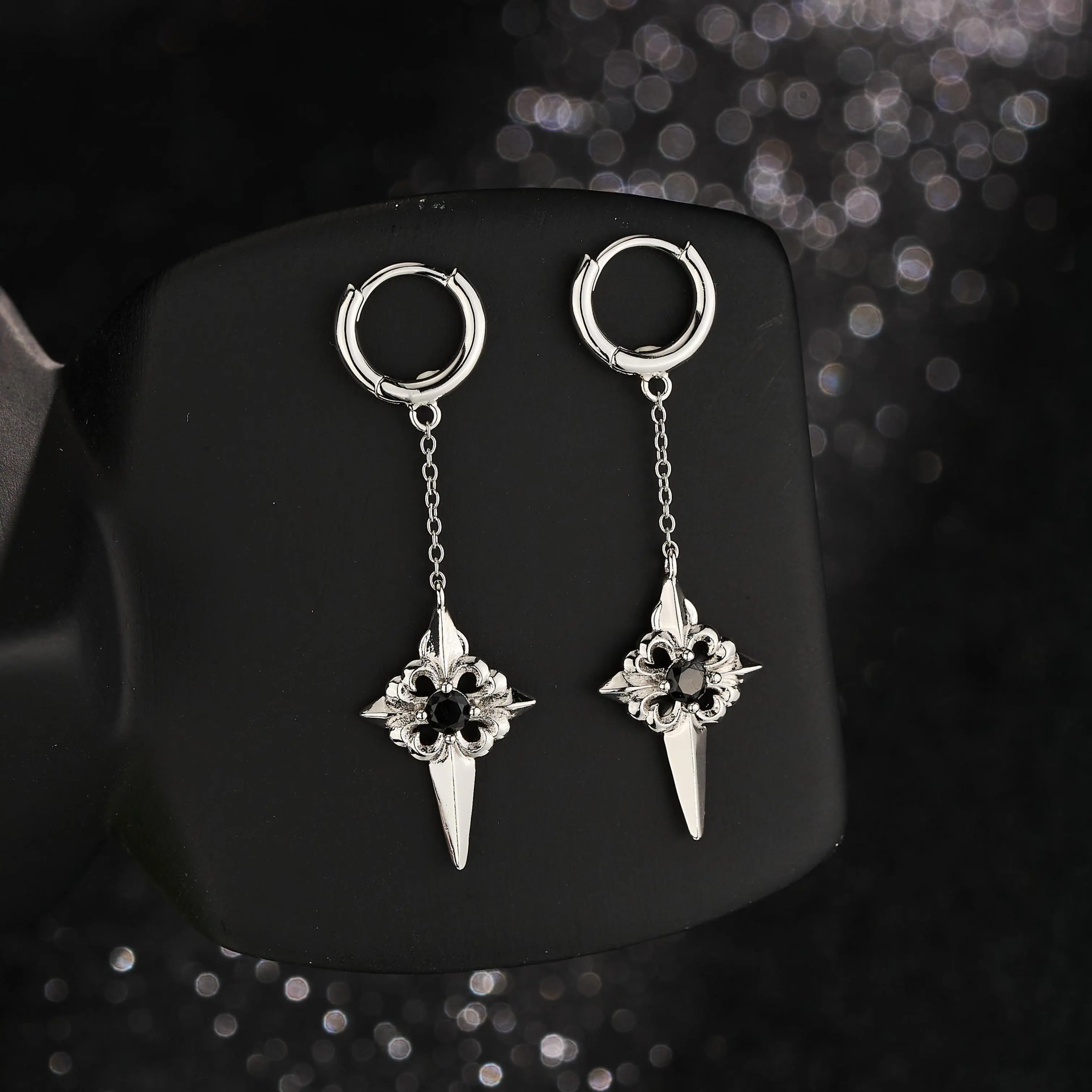 Oufer Unisex 316L Anti-Rust Steel Gothic Cross Design Drop Earrings - Polaris Set with Metal Coating, Non-Tarnish Tarnish-Free Edgy Pair, Earring for Women Daily Jewelry, Non Tarnish Earrings