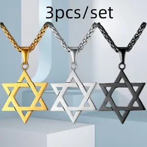 3pcs/ set Classic Simple Stainless Steel Jewelry Star of David Hexagram Pendant Necklace Unisex Fashion Casual Accessories for Men and Women Simple Necklaces