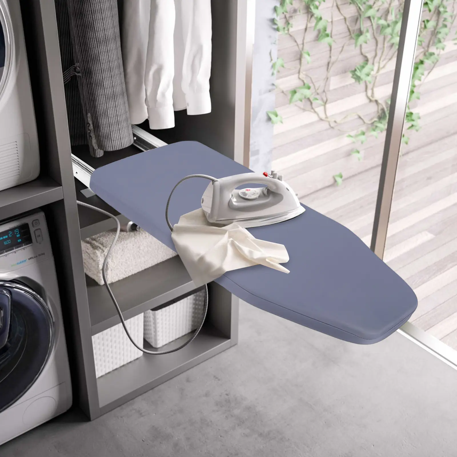 CNCEST Cabinet-Mounted Foldable Ironing Board - 180° Rotation, Silent Track Push-Pull Design, Sturdy Stainless Steel Construction, Easy Installation, Modern Gray Laundry Room Accessory, Accessories
