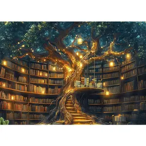 1PCS Enchanted Tree Bookshelf Diamond Painting Kits for Adults Kids DIY Full Drill Crystal Rhinestone Emb
