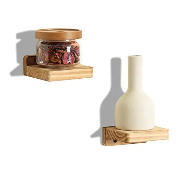 Small Floating Shelf for Wall Set of 2 Natural Wood 4Inch Mini Wall Shelves Decor Plant Display Collectibles Mounted Kitchen Bathroom Bedroom Corner Decorative Storage Tiny Stand