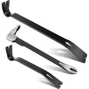 3-Piece Pry Bar Set - 10" Cats Paw Nail Puller, 9" & 15" Flat Bars, High-Carbon Steel for Home Remodeling, Woodworking, DIY