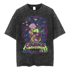 Courage the Cowardly Dog Graphic Tee, Neon Horror Cartoon Shirt, Haunted House Creepy Monsters Design, Dog Tee funny, Vibe Crew Neck T-Shirt, Unisex Menswear Womenswear Top