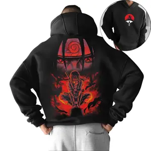 Vintage Limited Itachi Sharingan Uchiha Naruto Anime Double-Sided Printed Retro Oversized Graphic Hoodie, Casual Y2K Oversize Anime Manga Acid Graphic Hoodie, Unisex Cotton Streetwear Otaku Top Fit, Gift For Fan Anime Lover