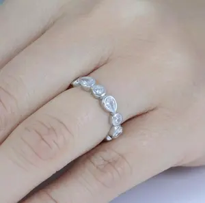 Janefashions Bezel 925 Sterling Silver Eternity Wedding Band CZ Engagement Ring 3-15 SR3459
