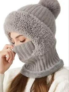 Winter Knit Balaclava Hat Scarf Mask 3 in 1 Set for Women Men, Fleece Lined Thick Warm Beanie Hood with Full Face Cover, Thermal Windproof Outdoor Ski Snow Gear