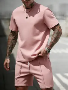 Men's Summer Two-Piece Casual Short Sleeve T-Shirt and Shorts Set, Soft Fashion Sportswear, Daily Fitness Wear, Plain Pattern