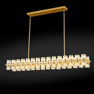 60 - Light 54’’ Crystal Dimmable LED Kitchen Island Rectangle Chandelier