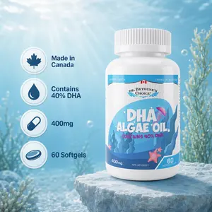 Dr. Bethune's Choice DHA Algae Oil Supplement with 40% DHA, Fish-Free Omega-3 for Brain, Eye & Daily Wellness Support, 400mg, 60 Softgels