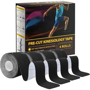 Kinesiology Tape 4 Rolls - Elastic Cotton Athletic Tape, 16.4 ft, 80 pre-cut tapes for muscle pain relief.Pair with KT tape, kinesiology tape, KT tape for knees, and skin tape for added support.