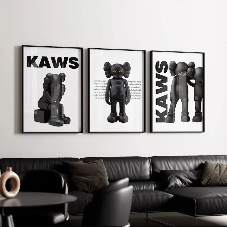 KAWS Figure Poster Set of 3 Poster Print Unframed: Hypebeast Room Decor, Dopamine Wall Art