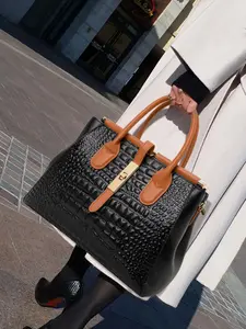 Women's Business Crocodile Embossed Handbag, Large Capacity Casual Shoulder Bag for Work & Office, Trendy All-match Commuter Bag for Daily Used