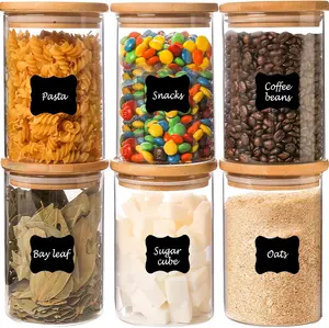 GoldArea 6 Pack Glass Jars with Airtight Bamboo Lids - 24 oz Premium Food Storage Containers for Pantry Organization and Kitchen Counter Storage of Spices, Cookies, Candy - Quality Jar Set for Freshness and Convenience Stackable Silicone Utensils Canister