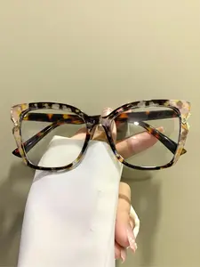 Women's Elegant Leopard Pattern Large Frame Eyeglasses, Trendy Casual Eyeglasses for Everyday Use, Fashion Accessories for Outdoor Activities, Rectangle Frames Eyeglasses