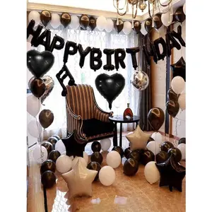 Black Happy Birthday Balloon Decorations Set – Foil Letter Balloons, Heart & Star Shapes, Latex Balloons for Birthday Partygraduation gifts bedroom decor