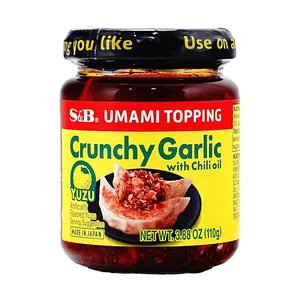 S&B Japanese Umami Crispy Garlic Chili Oil with Yuzu Flavor - Savory Topping for Rice, Noodles & More (110g)