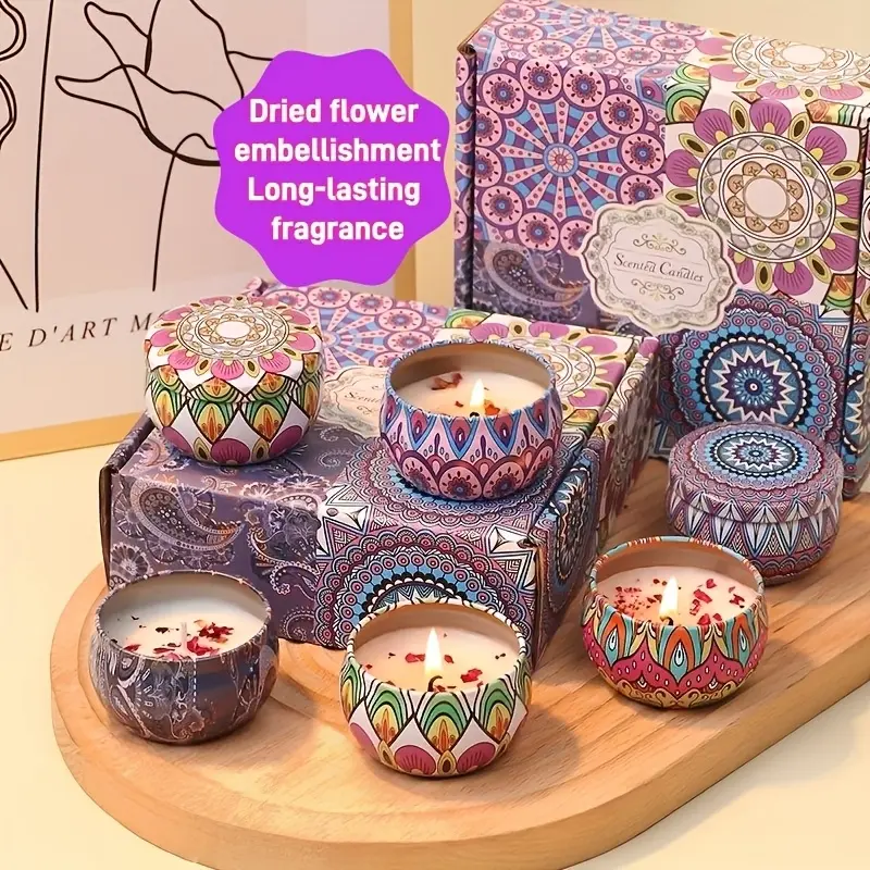 A Gift Box Contains 4 Different Scented Candles, Decorated With Dried Flowers, Suitable For Mothers, Girlfriends And Friends, Perfect For Birthdays, Christmas, Suitable For Relaxation, Yoga, Bathing, Sleeping And Daily Us, Valentine's Day, Halloween.