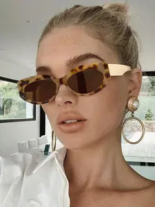 Women's Vintage Leopard Pattern Cat Eye Frames Sunglasses, Leopard Print Sunglasses, Trendy Casual Sunglasses for Everyday Use, Fashion Accessories for Outdoor Activities