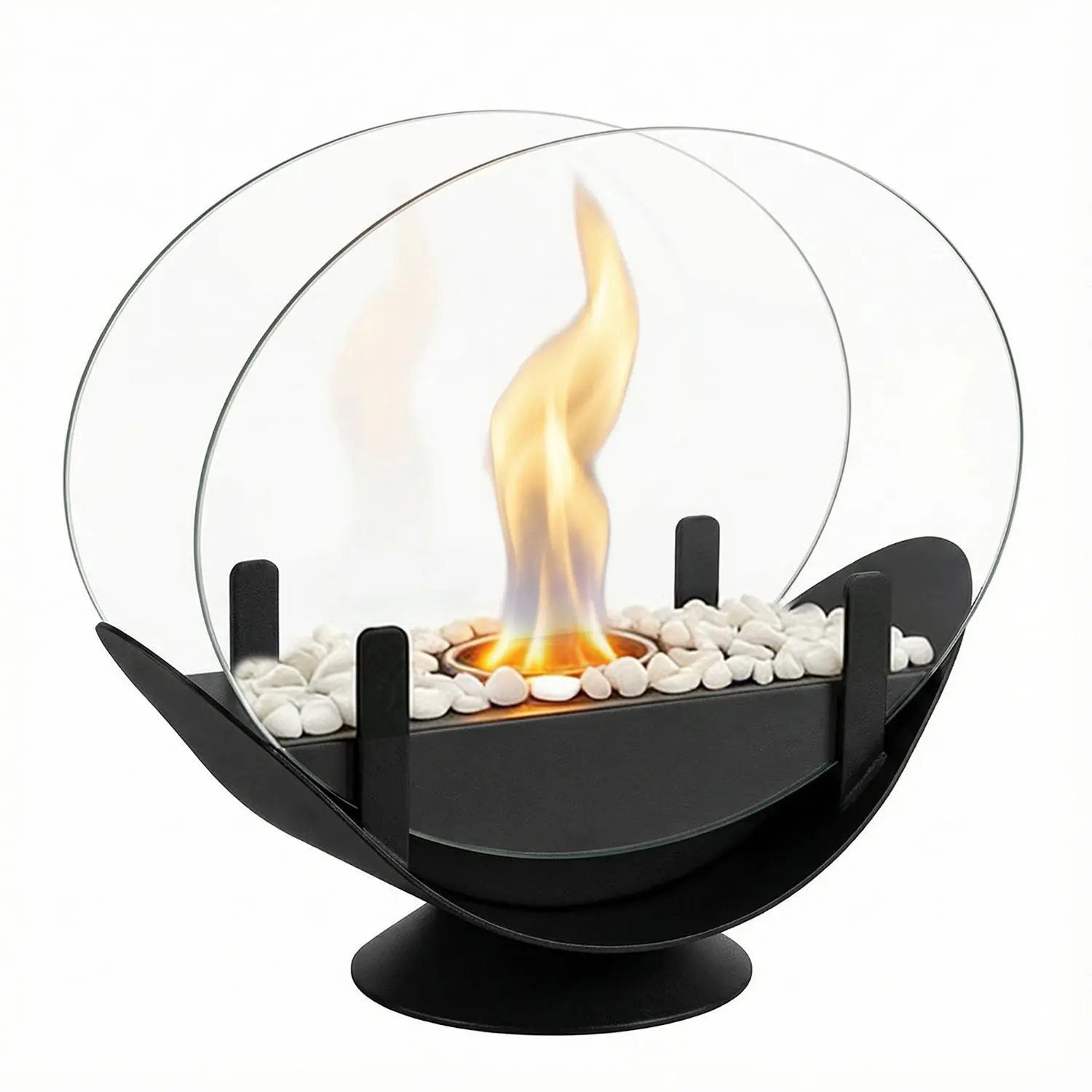 Oval Glass Large Tabletop Fireplace 11.2" Portable Fire Bowl Pot Clean Burning Fireplace for Indoor Outdoor Patio Parties Events(Black)
