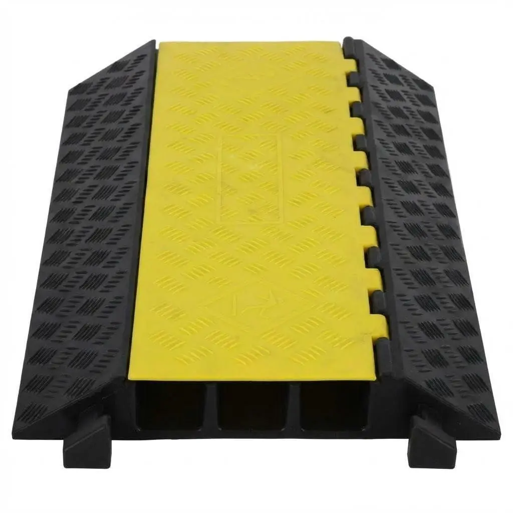 3-Channel Rubber Cable Protector Ramp, Heavy Duty Cord Cover with Flip-Top Lid, Non-Slip Surface for Driveway, Garage, Warehouse, Road