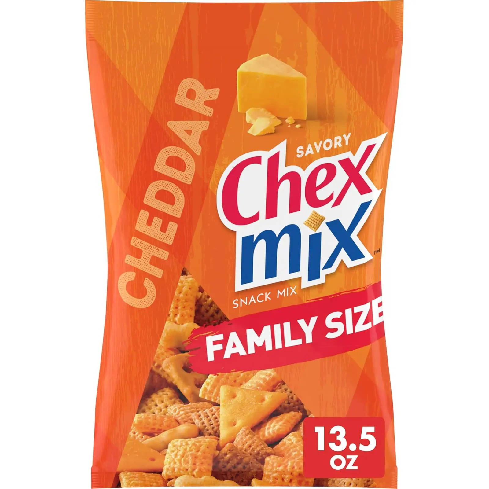 Chex Mix Cheddar Salty & Savory Crunchy Corn Snack Mix, Family-Size Crispy Bag, 13.5 oz, Flavored Snacks, Leisure Snack