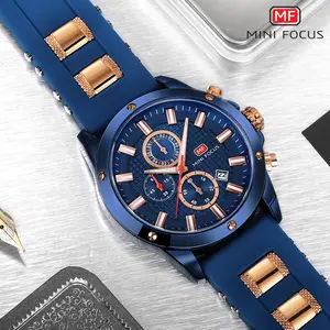 MINI FOCUS Men's Quartz Multifunction Watches Sports Chronograph Waterproof Silicone Band Casual Wrist Watch For Men