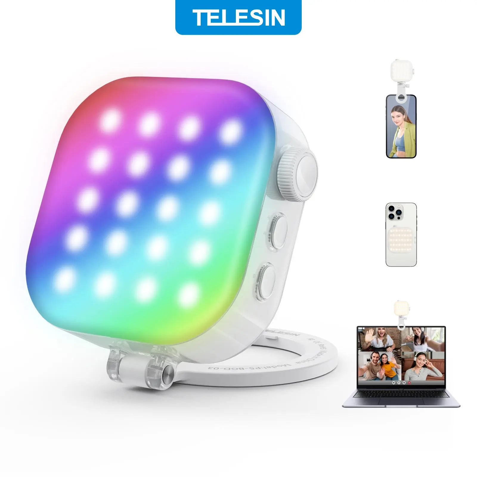 TELESIN RGB Magnetic Selfie Light for Phone, 360° Full Color Phone LightCompatible with Magsafe, 60LED/CRI95+/2500K-9000K/2000mAh Rechargeable Video Camera Light Portable Photography Lighting, Compatible with iPhone 17