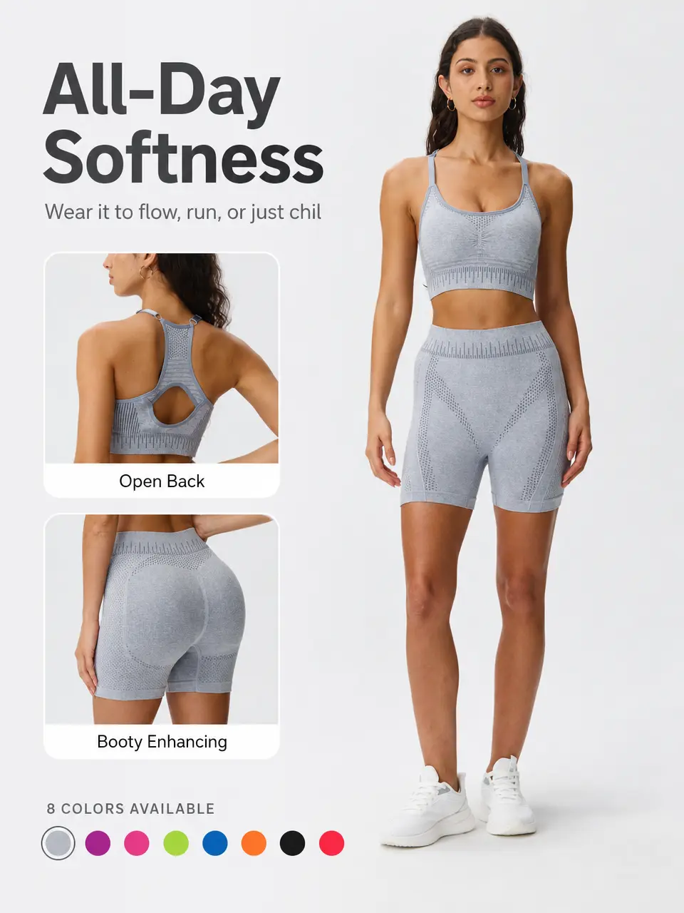 Workout Sets for Women, 2 Piece Seamless Activewear Set with Removable Pad Sports Bra and Biker Shorts, Open Back Booty Lifting Stretch Outfit for Yoga Gym Fitness,Activewear Set