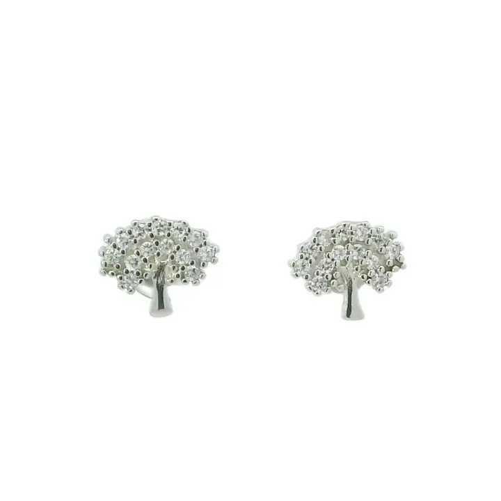 Sterling Silver Tree of Life Earrings with White Cubic Zirconia