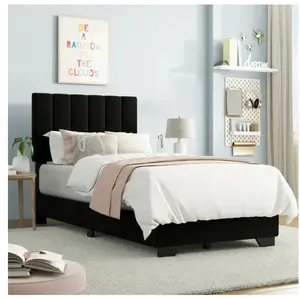 Reece Channel Stitched Upholstered Twin Bed, Black